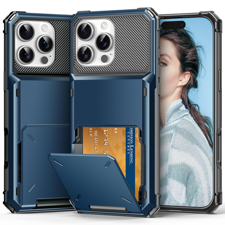 TOPAUX for iPhone 16 Pro Max Wallet Case 5 Credit Card Holder Flip Cover Secure Back Pocket ID Slot Dual Layer Shockproo