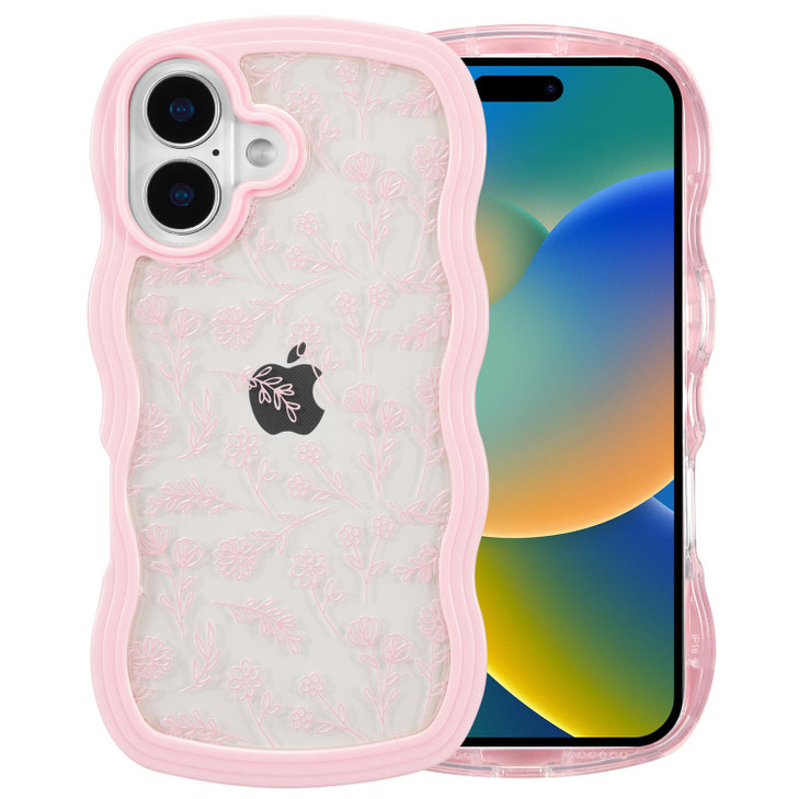QLTYPRI for iPhone 16 Case Curly Wave Frame Clear Phone Case with Aesthetic Floral Flower Design for Girls Women Clear S