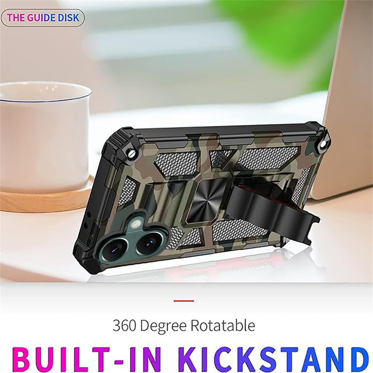 Fofvccv for iPhone 16 Plus Camouflage Case with Magnetic Kickstand for Men Military Grade Heavy Duty Armor Shockproof Ca