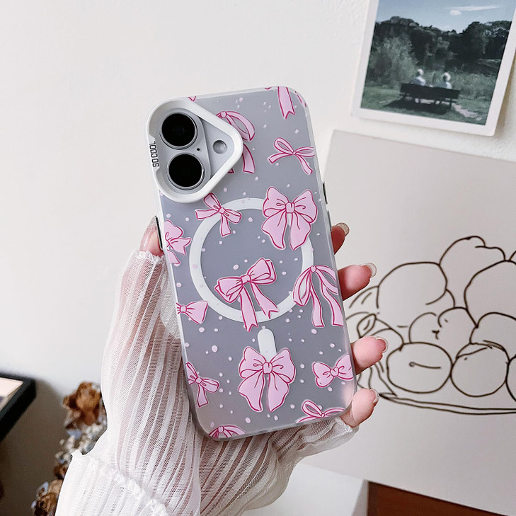 MINSCOSE for iPhone 16 CaseCompatible with MagneticCute Bow Tie Ribbon Laser Design with ChainSoft TPU Camera Lens Prote