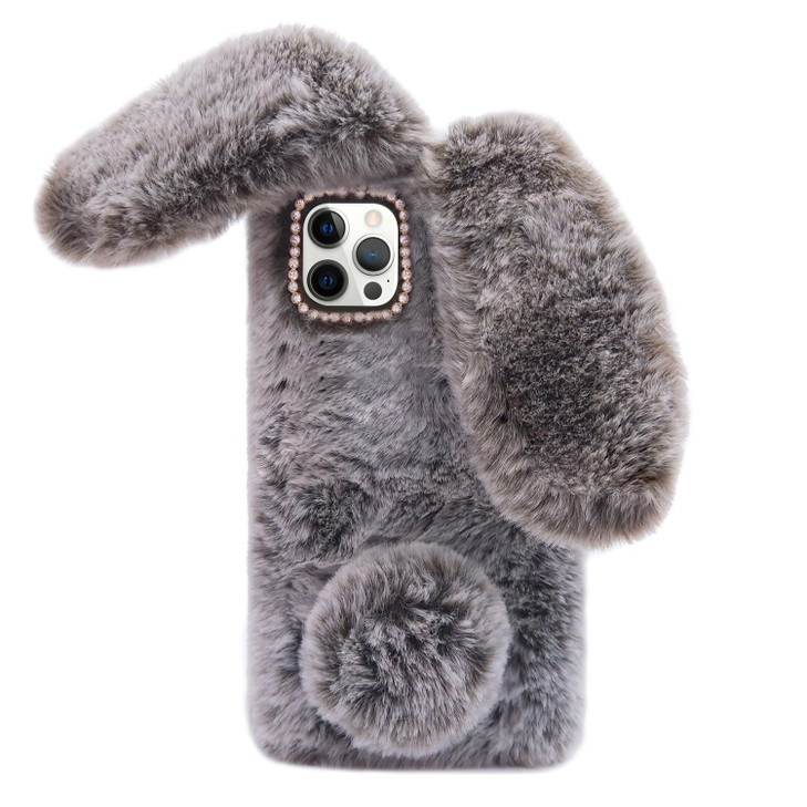 Omorro Compatible with iPhone 16 Pro Case Plush Rabbit Case for Women Girls Soft Warm Fluffy Furry Bunny Ear Fur Phone C