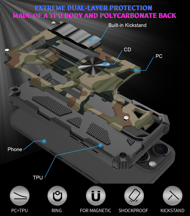 Eilkmcre for iPhone 16 Pro Case 63 Inch 2024 Camouflage Design Phone Case with Builtin Kickstand Heavy Duty Shockproof M