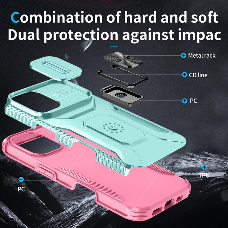 Eilkmcre for iPhone 16 Plus 5G Phone Case Heavy Duty Rugged Hard PC Back Cover with Ring Kickstand Slide Camera Lens Cov