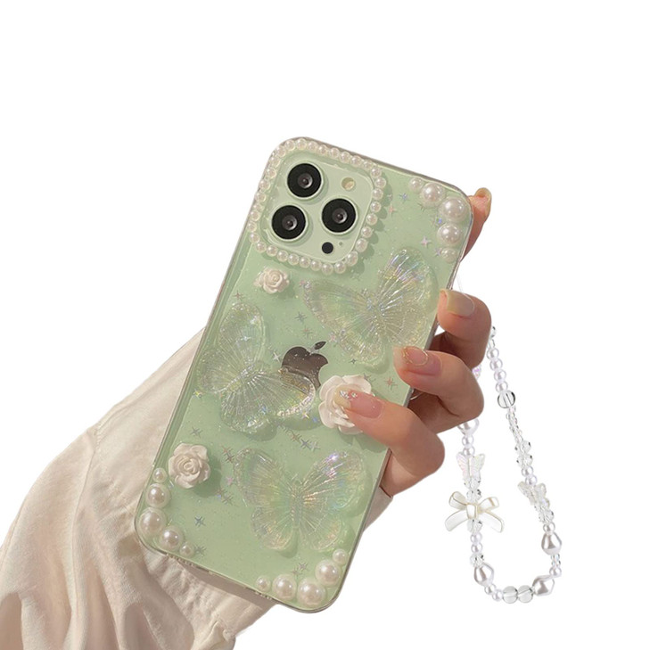Fycyko Compatible for iPhone 16 Pro Max Case 3D Butterfly Floral Clear with Aesthetic Design Women Girls Glitter Pretty