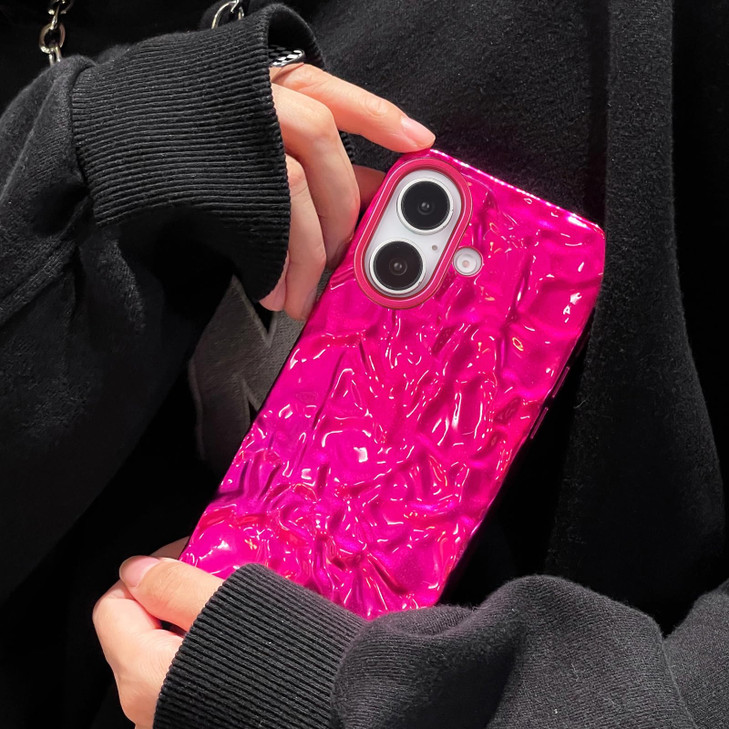 Losin Compatible with iPhone 16 Plus Glitter Case Luxury Cute 3D Tin Foil Pleated Phone Case for Women Girls Bling Plati