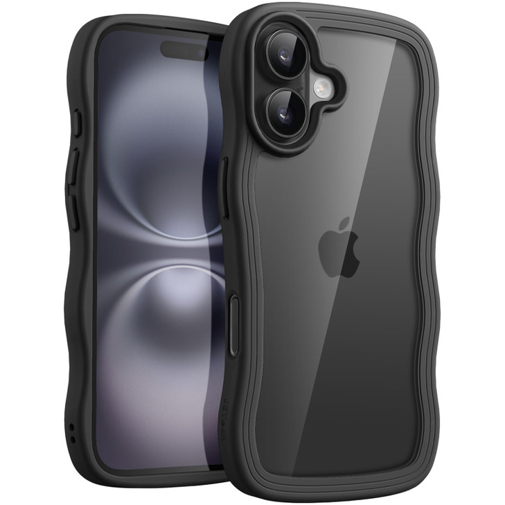 JETech Wavy Case for iPhone 16 Plus 67Inch Cute Wave Frame Curly Shape Shockproof Phone Cover for Women and Girls Clear