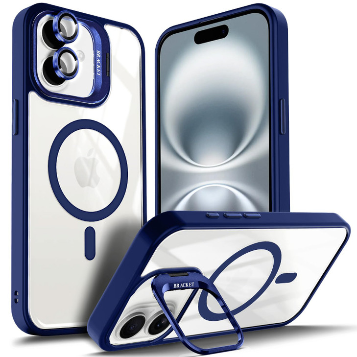 YZB Designed for iPhone 16 Plus Case Blue Magnetic Compatible with MagSafe Builtin Stand Camera Lens Protector AntiYello