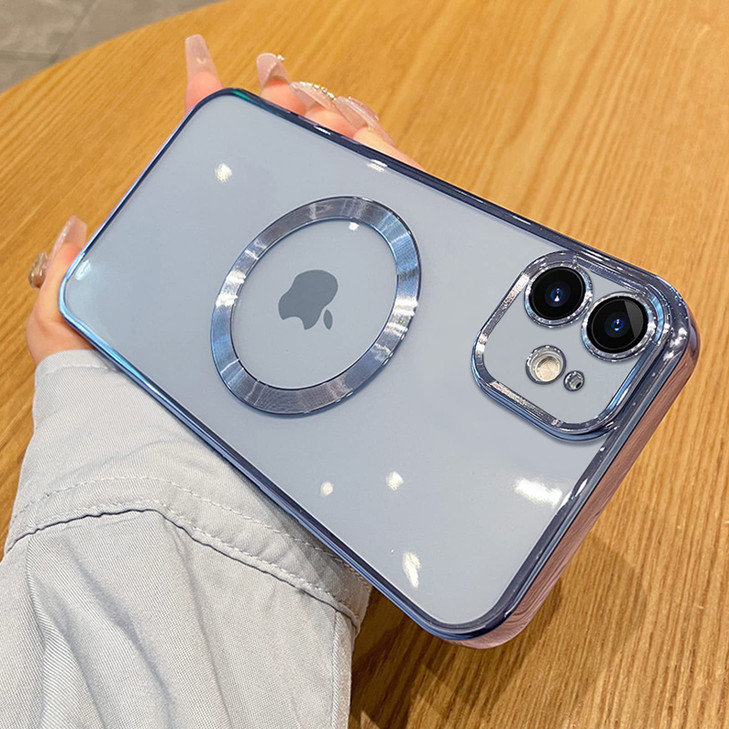 Uioeua Compatible with iPhone 16 Pro Max Magnetic Clear CaseLuxury Plating Bling Transparent Shockproof MagSafe Case wit