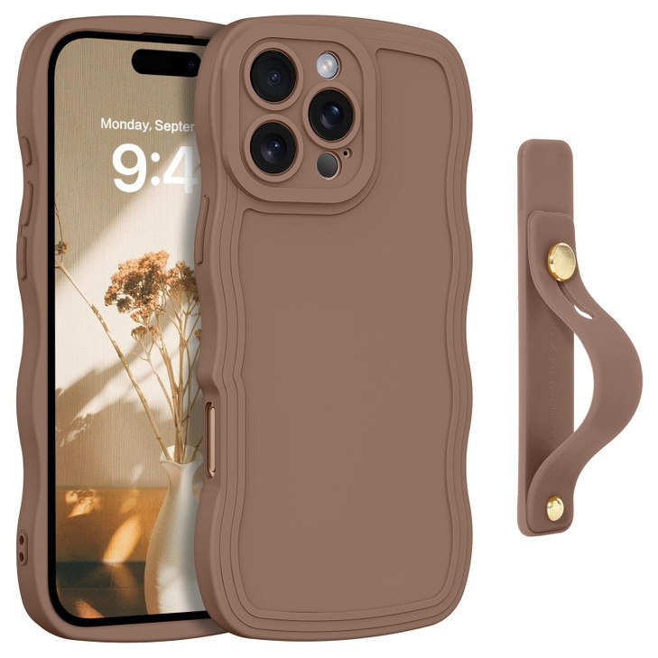 GUAGUA for iPhone 16 Pro Case with Wrist Strap iPhone 16 Pro Wavy Phone Case Cute Curly Wave Shape with Adjustable Wrist