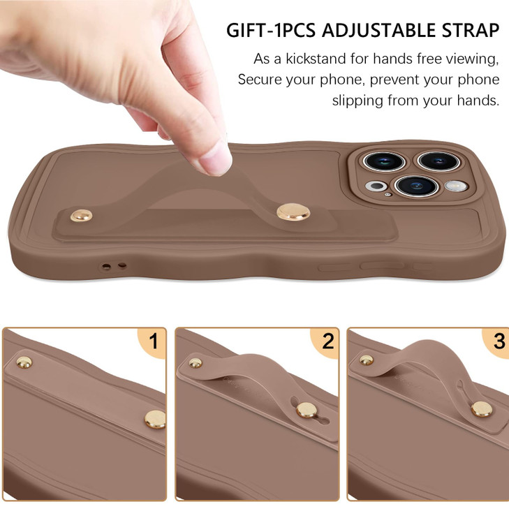 GUAGUA for iPhone 16 Pro Case with Wrist Strap iPhone 16 Pro Wavy Phone Case Cute Curly Wave Shape with Adjustable Wrist