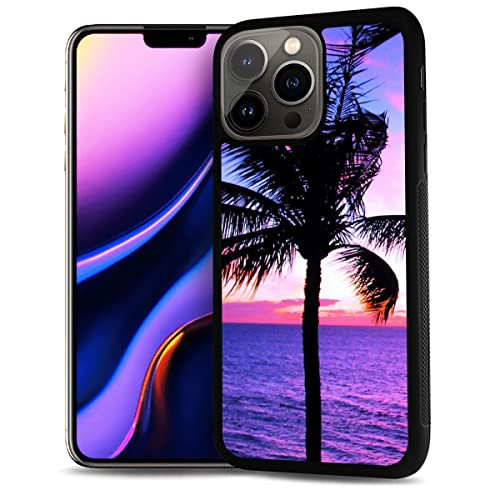 for iPhone 16 Pro Max Durable Protective Soft Back Case Phone Cover HOT12377 Purple Beach Tropical Palm Tree 12377
