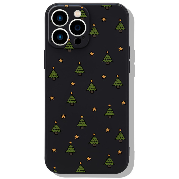 Idocolors Cute Christmas Tree Case for iPhone 16 Plus Black Xmas Soft Liquid Silicone Phone Case Slim Shockproof Protect