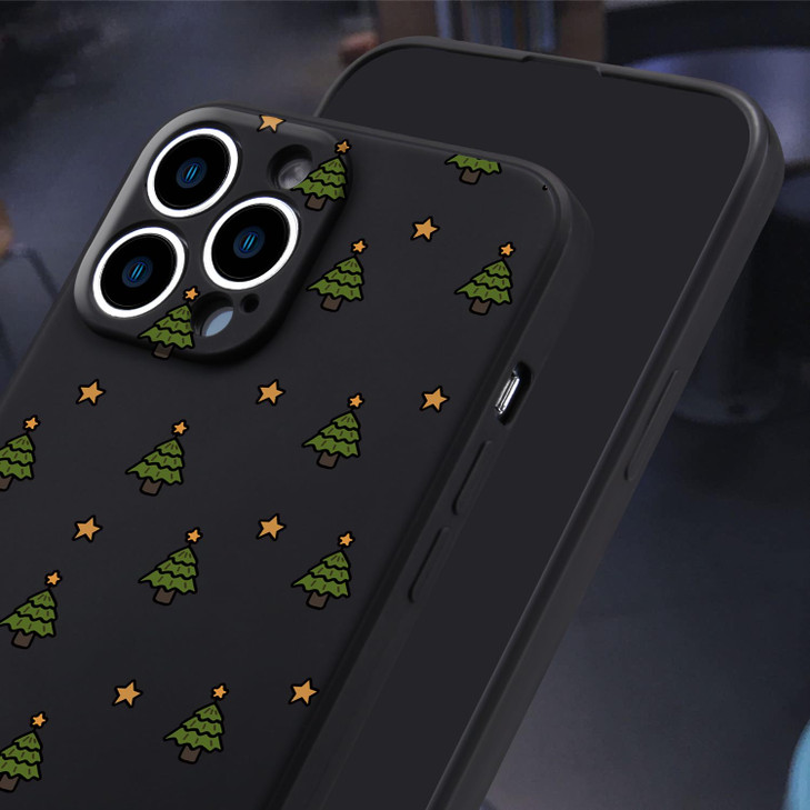 Idocolors Cute Christmas Tree Case for iPhone 16 Plus Black Xmas Soft Liquid Silicone Phone Case Slim Shockproof Protect