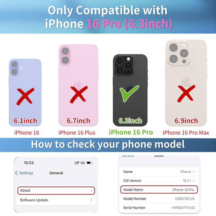 Buleens for iPhone 16 Pro Case 63 Clear Flexible TPU Women Girls Cute Protection Phone Cover Slim Fit Shockproof Girly C