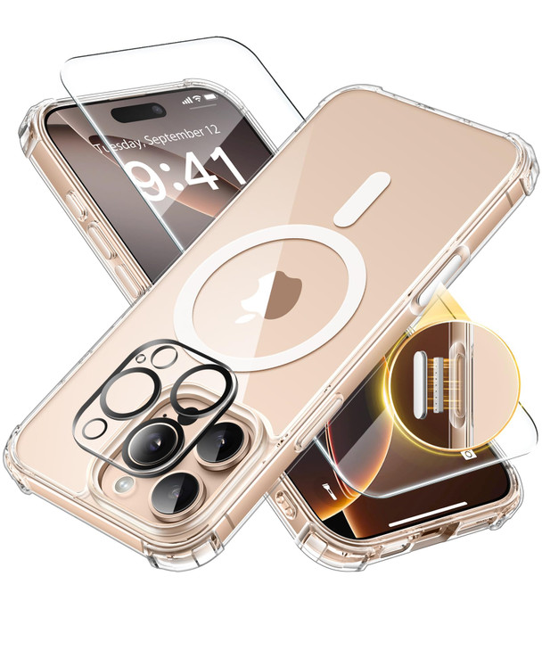 BERFY for iPhone 16 Pro Case Compatible with Magsafe Women Crystal Clear Cute Shockproof Hard Magnetic Phone Cover NotYe