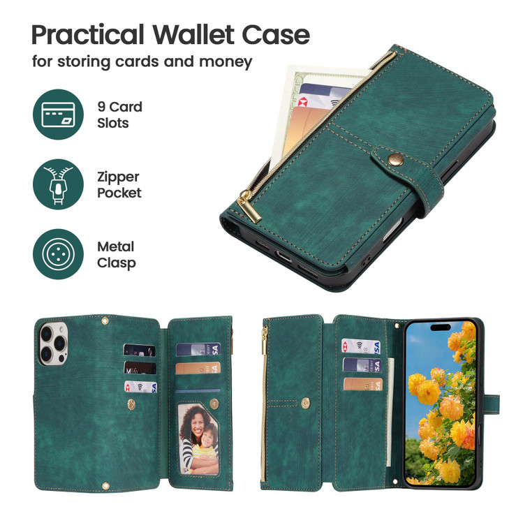 ZCDAYE for iPhone 16 Pro Max Wallet Case with Strap iPhone 16 Pro Max Crossbody Case with Card Holder for Women Zipper L