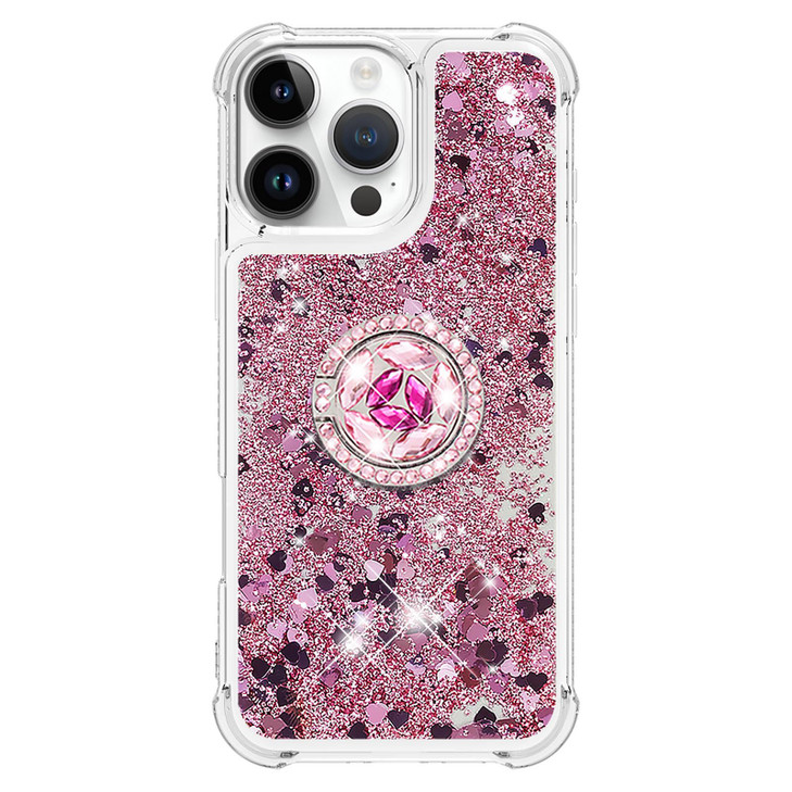 OOPKINS Case for iPhone 16 Pro Max with Glitter Ring Stand Holder Clear Bling Flowing Liquid Sparkle Case for Women Girl