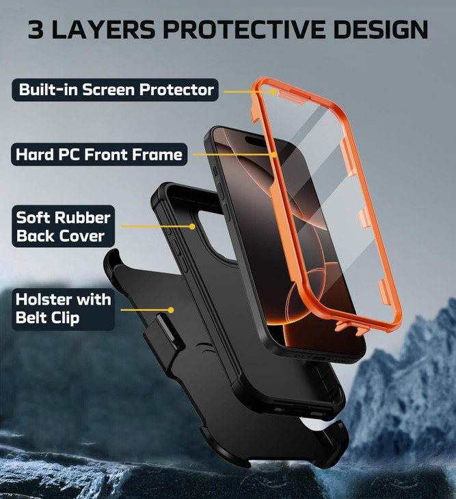 Stroson for iPhone 16 Pro Max Case Builtin Screen Protector Heavy Duty Military Grade Drop Protection Shockproof Phone C