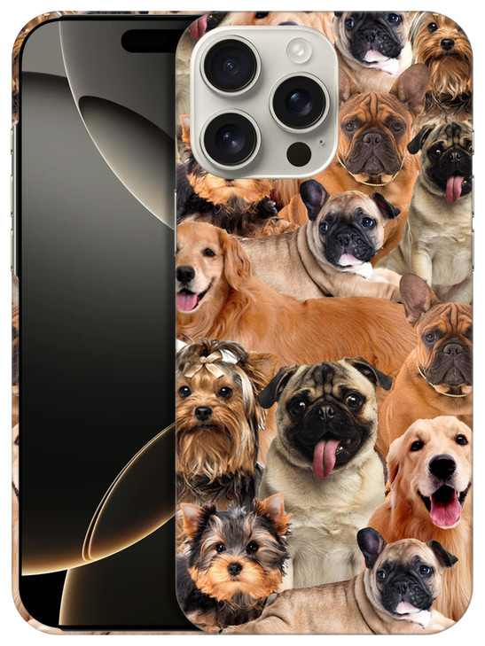 GlamCase for iPhone 16 Pro Max iPhone 16 Pro Max Case Dogs Collage Pug Design Printed Slim Sleek Cute Plastic Hard Prote