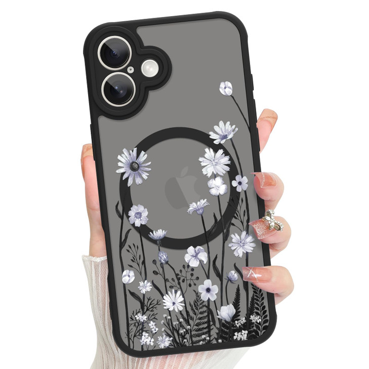 TEAUGHT Magnetic Case for iPhone 16 Compatible with MagSafe Cute Flower Floral Pattern Designed for Women Girls Black Ma