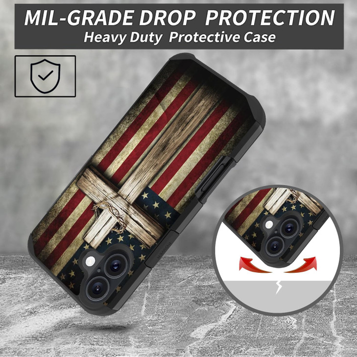 ZXHSBROK Designed for iPhone 16 Case Heavy Duty Dual Layer Hybrid Hard PC Soft Silicone Shockproof Drop Phone Protective