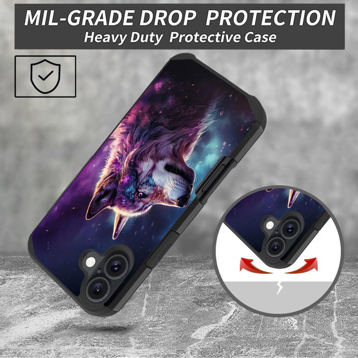 ZXHSBROK Designed for iPhone 16 Case Heavy Duty Dual Layer Hybrid Hard PC Soft Silicone Shockproof Drop Phone Protective