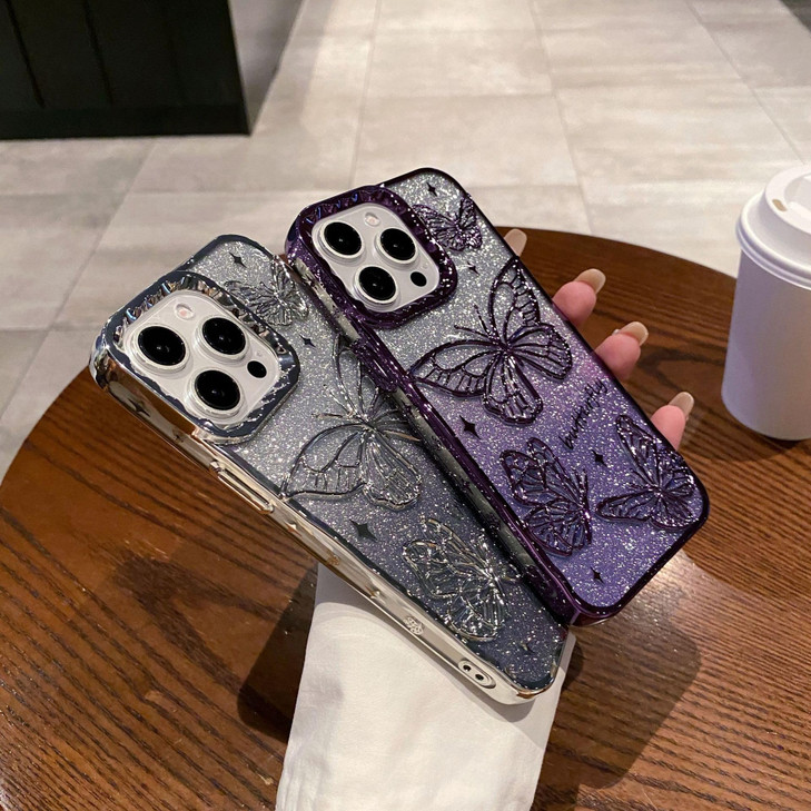 QQicea Bling Glitter Butterfly Phone Case Compatible with iPhone 16 Pro Max 3D Butterflies Luxury case Soft Sparkling Co