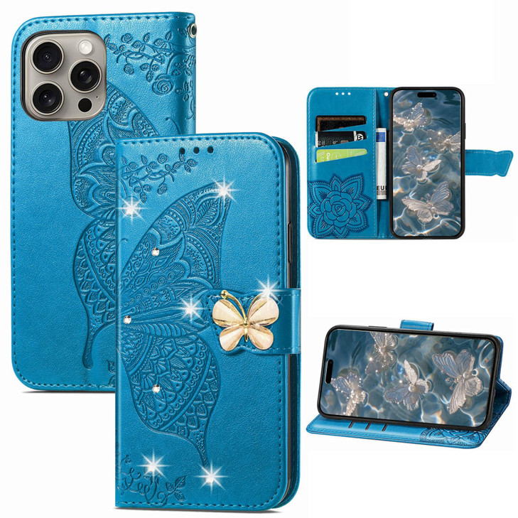 CCSmall for Apple iPhone 16 Pro Max Wallet Case for Women Girls Embossed Floral Butterfly PU Leather Folio Flip Case Cov