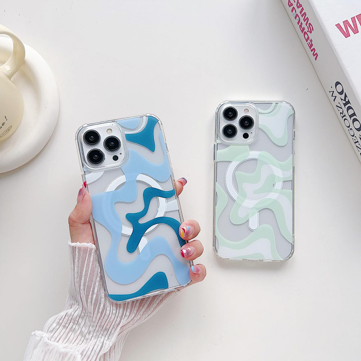 Gihklty Designed for iPhone 16 Pro Case Compatible with MagSafe Clear Fashion Simple Cute Wavy Pattern for Women Girls S