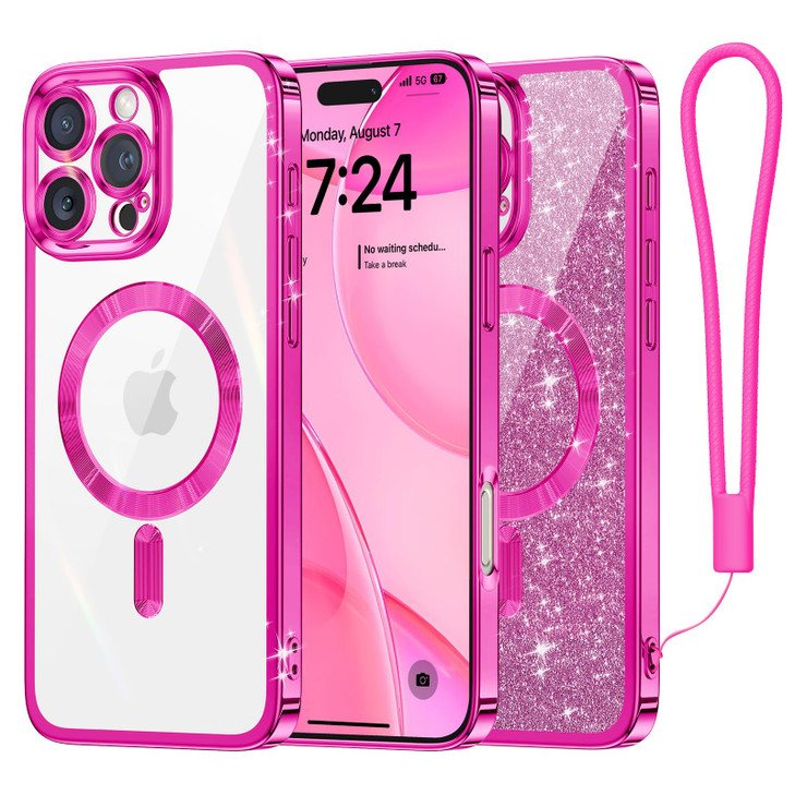 Meifigno Designed for iPhone 16 Pro Case 63 Glitter Card Wrist Strap Compatible with MagSafe Full Lens Protection Design