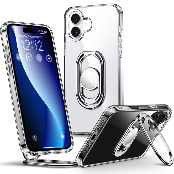 Shields Up for iPhone 16 Case with Stand Phone Case Clear with Double Ring Holder Adjustable Foldable Shockproof Protect