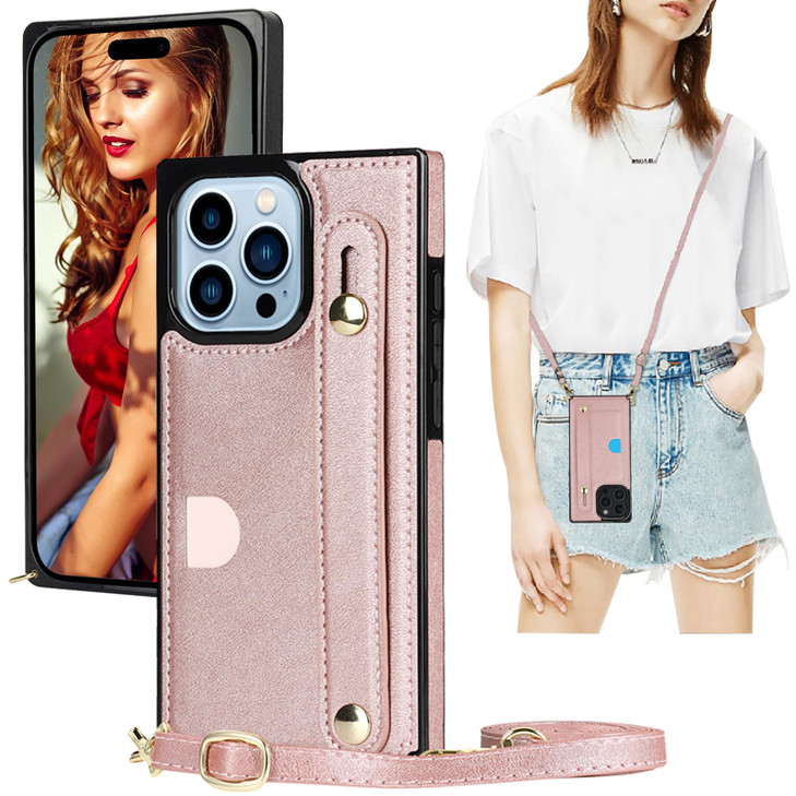 Ysnzaq Crossbody Wallet Case for Apple iPhone 16 Pro Not 16 Adjustable Long Lanyard with Card Slot Holder Phone Cover fo