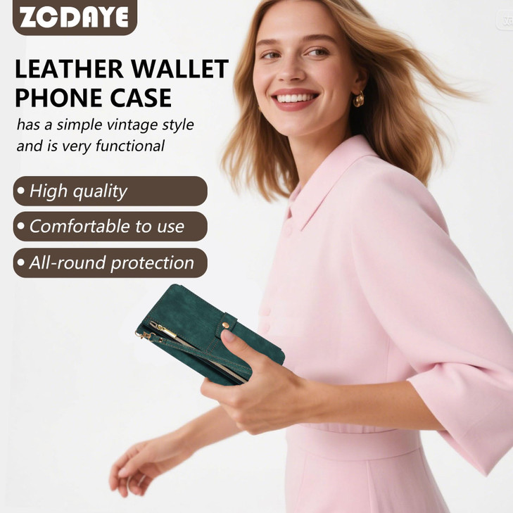 ZCDAYE Wallet Case for iPhone SE 20222020iPhone 7iPhone 8Premium Zipper with Wristlet Flip Leather Phone Case for iPhone