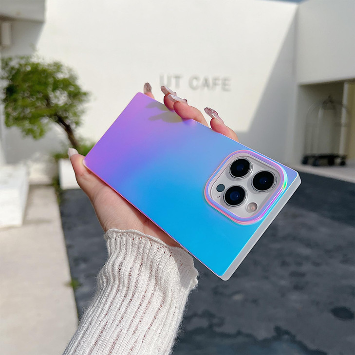 MUGCOFF Cute Rectangle Case Compatible with iPhone 16 CaseLuxury Neon Sparkle Holographic Glossy Soft Slim Drop Protecti