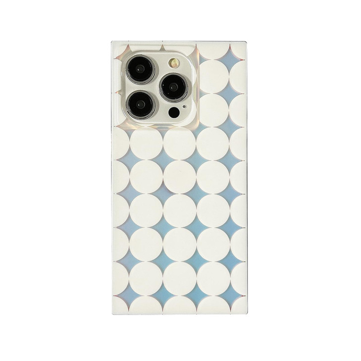 Reezaddin Rectangle White Polka Dots Star Iridescent Phone Case for iPhone 16 Pro 2024Retro Rectangled Geometric Checker