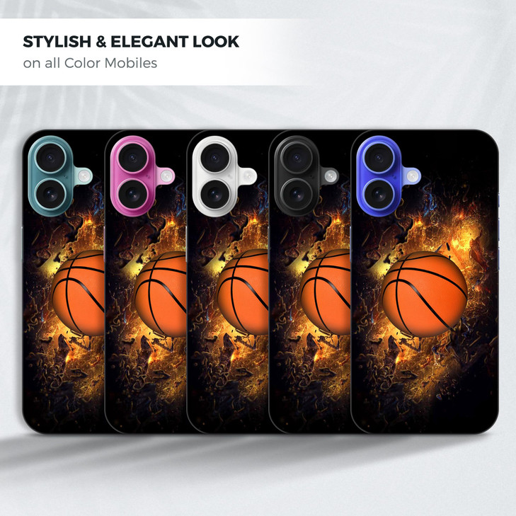 GlamCase for iPhone 16 iiPhone 16 Case Basketball On Fire Design Printed Slim Sleek Cute Plastic Hard Snap on Protective