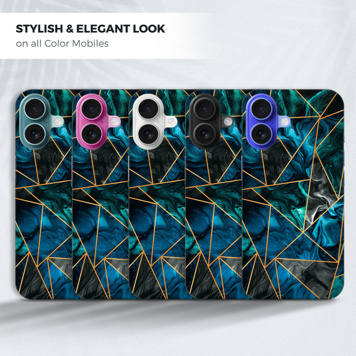 GlamCase for iPhone 16 Plus iPhone 16 Plus Case Blue Marble Geometric Pattern Printed Slim Fit Cute Plastic Hard Protect