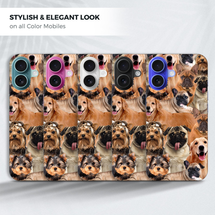 GlamCase for iPhone 16 iPhone 16 Case Dogs Collage Pug Design Printed Slim Sleek Cute Plastic Hard Snap on Protective De