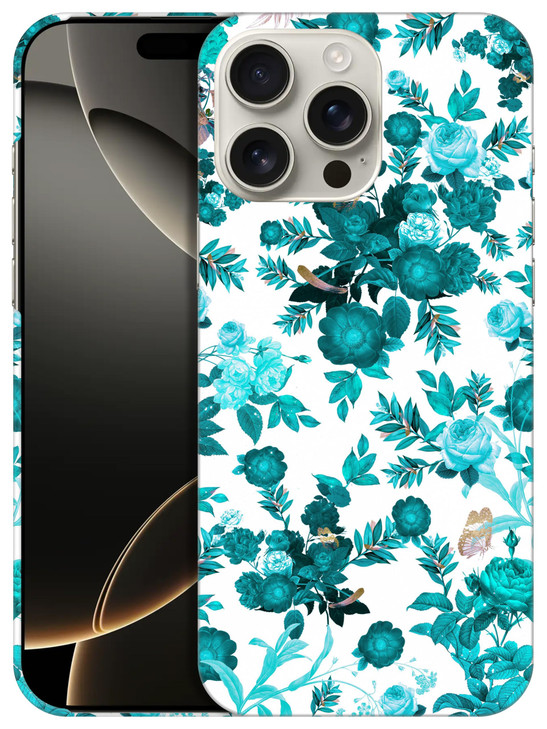 GlamCase for iPhone 16 Pro iPhone 16 Pro Case Floral Teal Design Printed Slim Sleek Cute Plastic Hard Snap on Protective