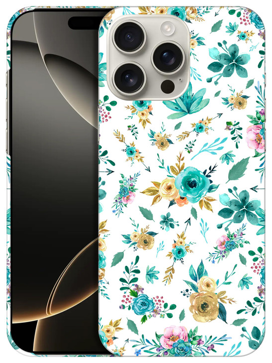 GlamCase for iPhone 16 Pro iPhone 16 Pro Case Teal Floral Pattern Design Printed Slim Sleek Cute Plastic Hard Protective