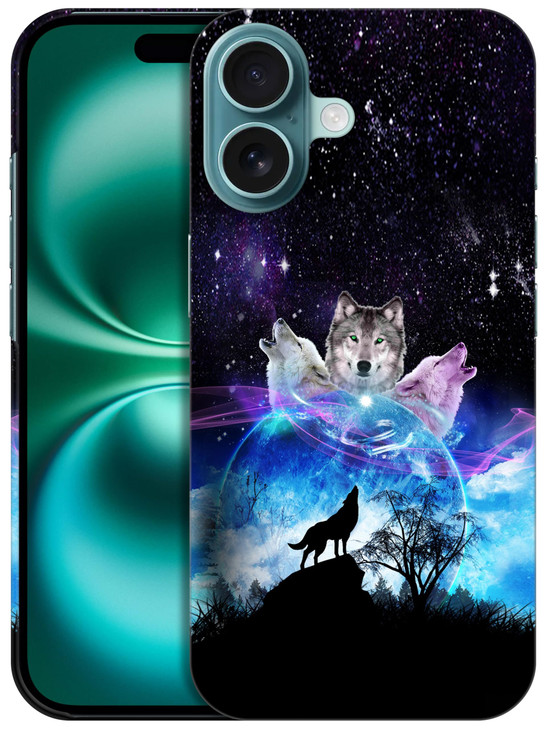 GlamCase for iPhone 16 Plus iPhone 16 Plus Case Space Galaxy Wolf Face Design Printed Slim Fit Cute Plastic Hard Protect