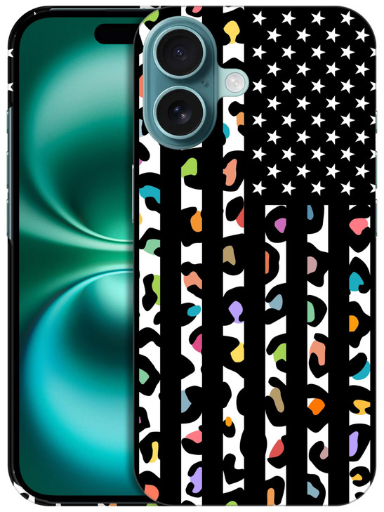 GlamCase for iPhone 16 iPhone 16 Case USA Flag with Leopard Skin Pattern Design Printed Slim Sleek Cute Plastic Hard Pro