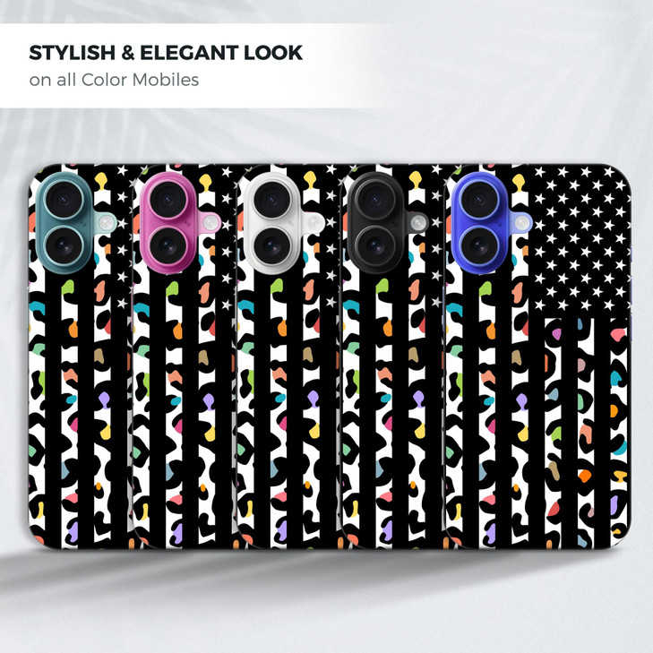 GlamCase for iPhone 16 iPhone 16 Case USA Flag with Leopard Skin Pattern Design Printed Slim Sleek Cute Plastic Hard Pro