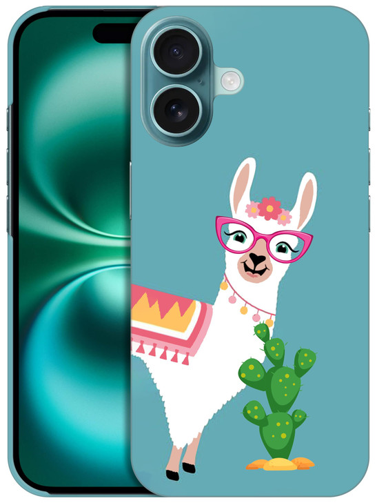 GlamCase for iPhone 16 iPhone 16 Case Teal Llama Cactus Design Printed Slim Sleek Cute Plastic Hard Snap on Protective D