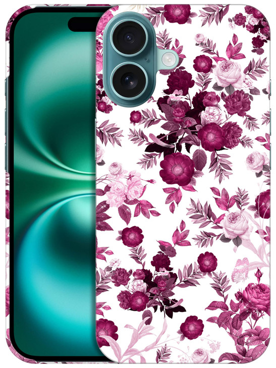GlamCase for iPhone 16 Plus iPhone 16 Plus Case Pink Burgundy Floral Pattern Printed Slim Sleek Cute Plastic Hard Protec
