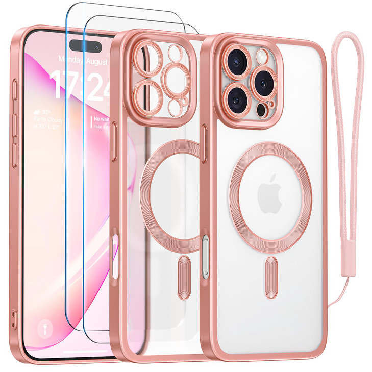 Meifigno Candy Frosted Magnetic Case for iPhone 16 Pro Max 69 2X Screen Protectors Wrist Strap MagSafe Compatible Full C
