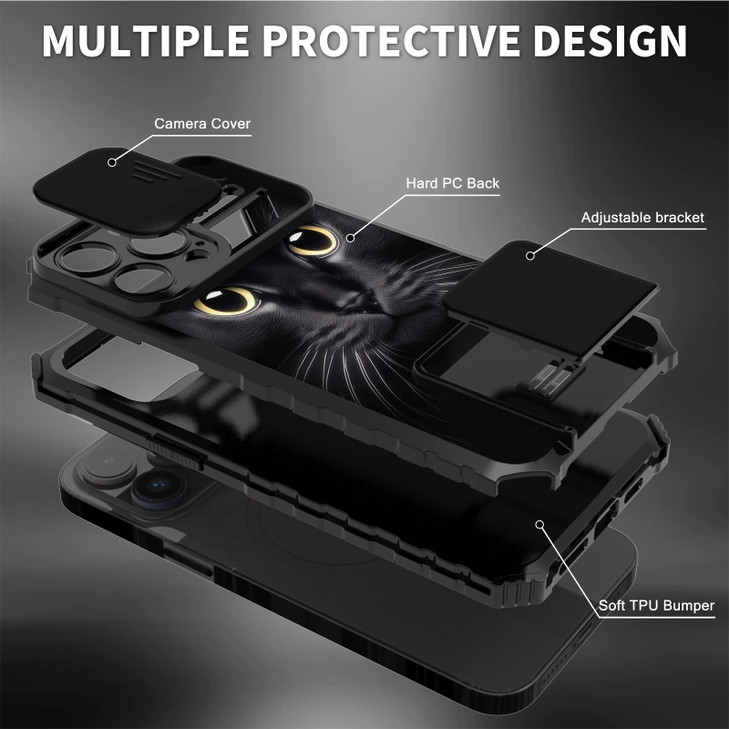 BPQOJB for iPhone 16 Pro Max Case with Sliding Camera Cover Kickstand Slim Dual Layer Hard PC Soft TPU Shock Proof Prote