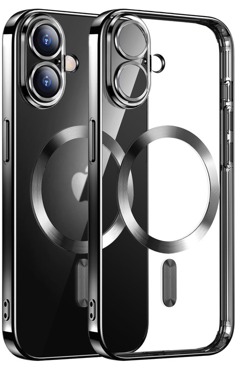 Migexxkj Magnetic for iPhone 16 Case Full Camera Lens Protector Compatible with MagSafe Clear Plating Soft iPhone 16 Cas