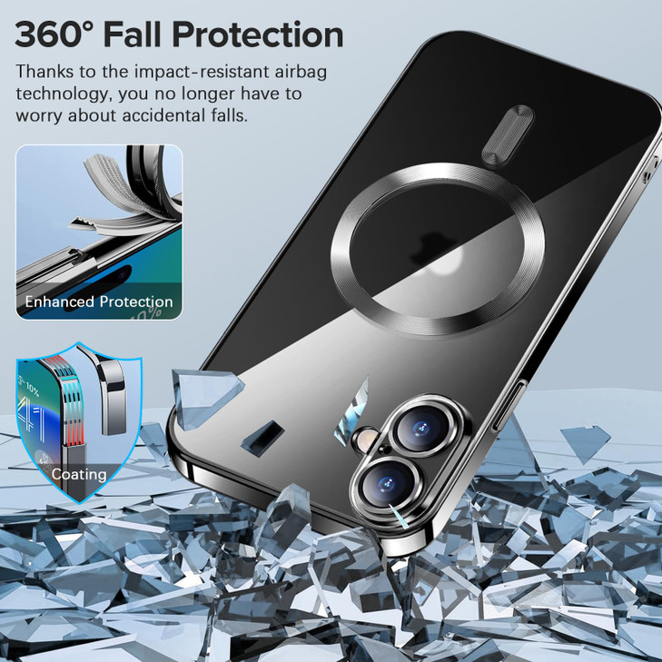 Migexxkj Magnetic for iPhone 16 Case Full Camera Lens Protector Compatible with MagSafe Clear Plating Soft iPhone 16 Cas
