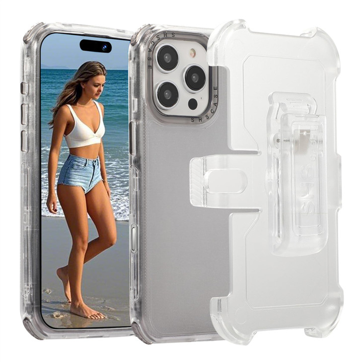 Ephoou Case for iPhone 16 Pro Crystal Clear Rotatable Belt Clip Holster Cover Not Yellowing Heavy Duty Shockproof Protec